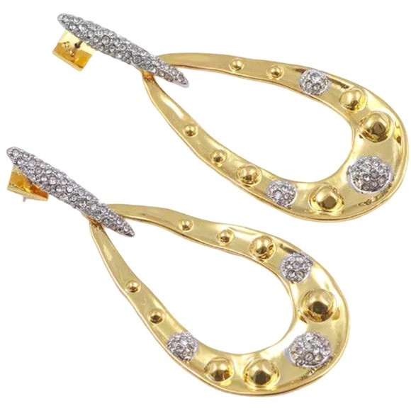 ALEXIS BITTAR • Gold Crystal Encrusted Molten Dot Liquid Link Earrings - Picture 3 of 9